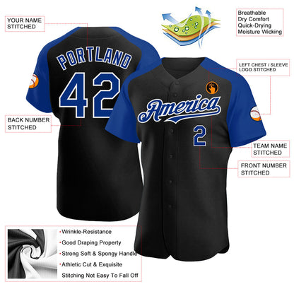 Custom Black Royal-White Authentic Raglan Sleeves Baseball Jersey - Sky-Custom