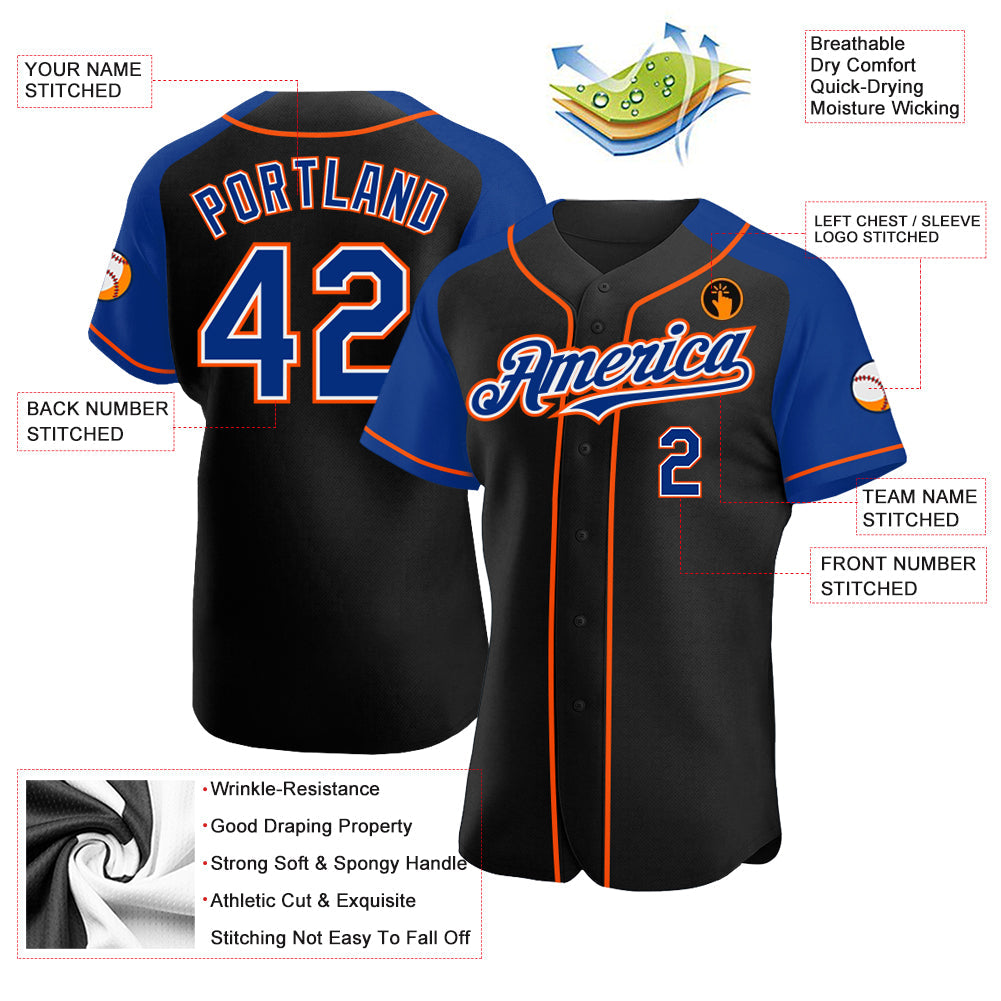 Custom Black Royal-Orange Authentic Raglan Sleeves Baseball Jersey - Sky-Custom