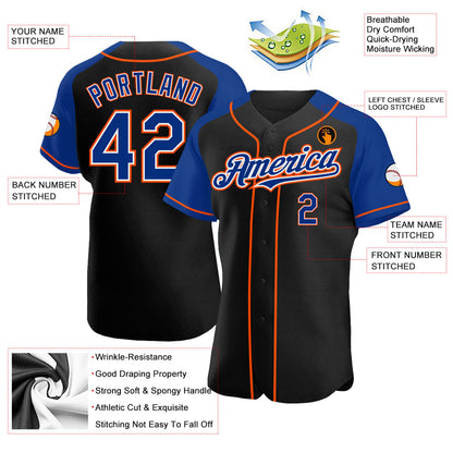 Custom Black Royal-Orange Authentic Raglan Sleeves Baseball Jersey - Sky-Custom