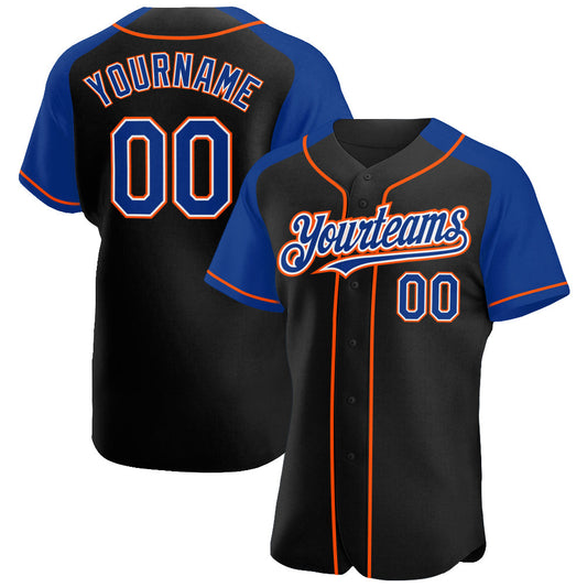 Custom Black Royal-Orange Authentic Raglan Sleeves Baseball Jersey - Sky-Custom