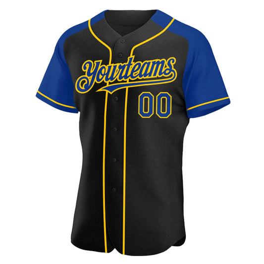 Custom Black Royal-Yellow Authentic Raglan Sleeves Baseball Jersey - Sky-Custom