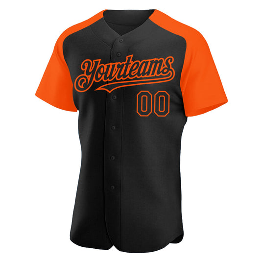 Custom Black Orange Authentic Raglan Sleeves Baseball Jersey - Sky-Custom