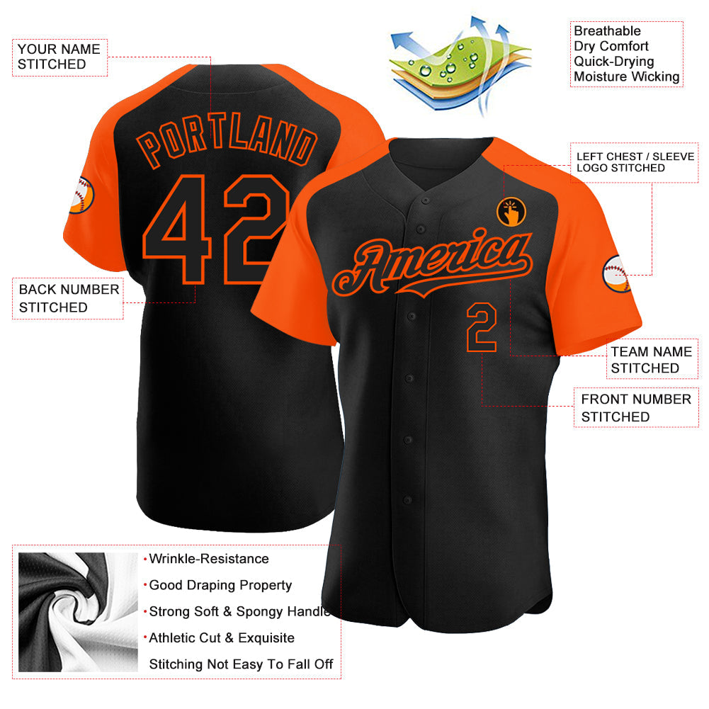 Custom Black Orange Authentic Raglan Sleeves Baseball Jersey - Sky-Custom