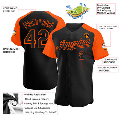 Custom Black Orange Authentic Raglan Sleeves Baseball Jersey - Sky-Custom