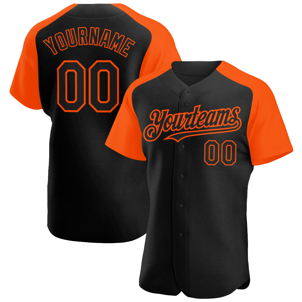 Custom Black Orange Authentic Raglan Sleeves Baseball Jersey - Sky-Custom