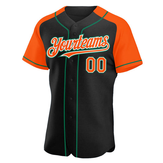 Custom Black Orange-Kelly Green Authentic Raglan Sleeves Baseball Jersey - Sky-Custom