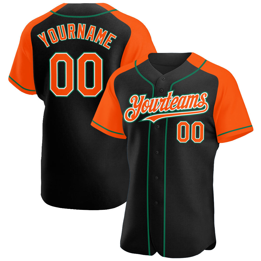 Custom Black Orange-Kelly Green Authentic Raglan Sleeves Baseball Jersey - Sky-Custom
