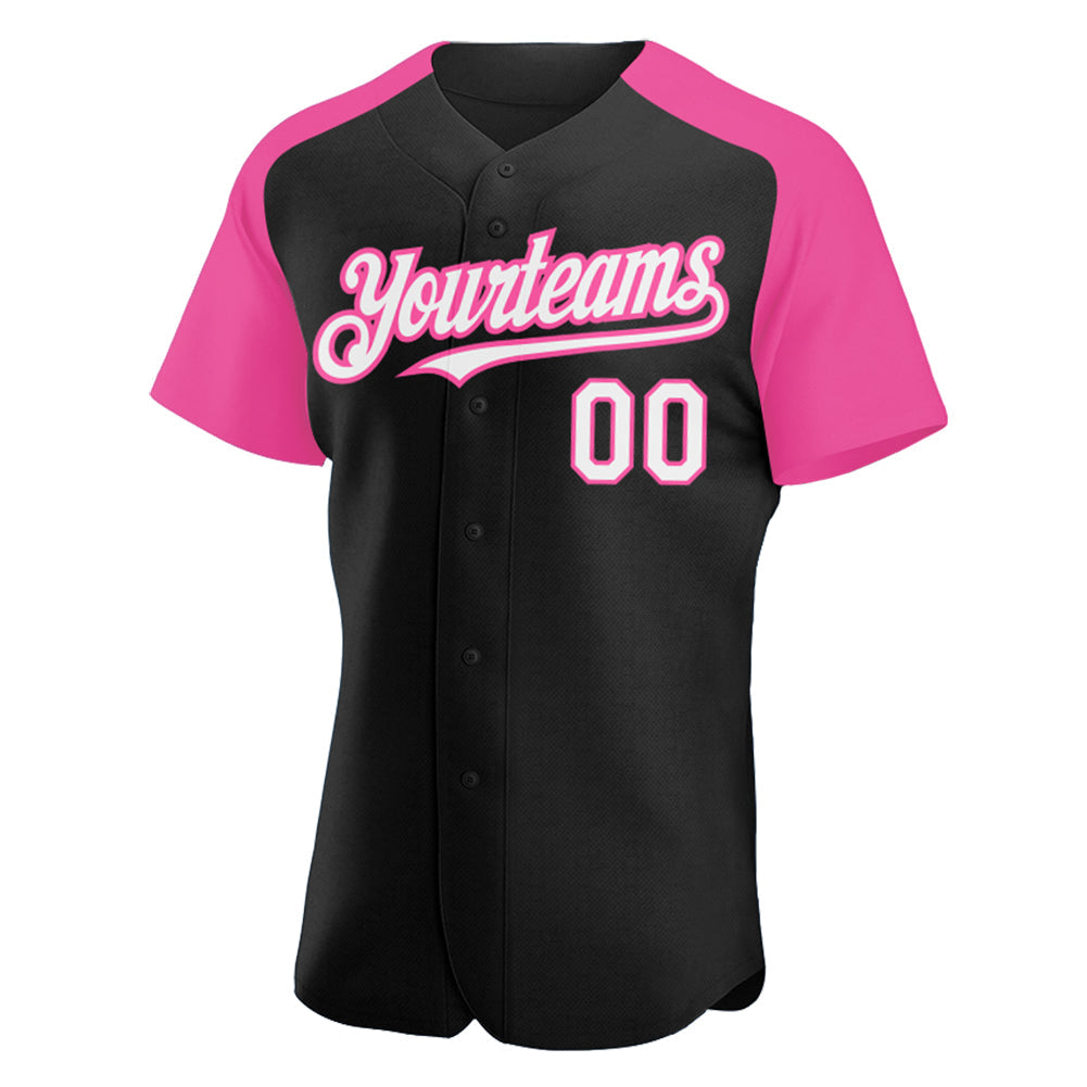 Custom Black White-Pink Authentic Raglan Sleeves Baseball Jersey - Sky-Custom