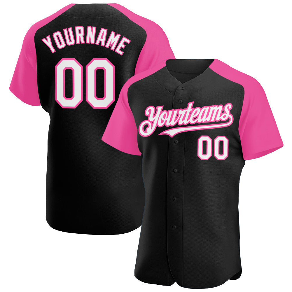 Custom Black White-Pink Authentic Raglan Sleeves Baseball Jersey - Sky-Custom