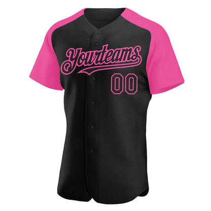 Custom Black Pink Authentic Raglan Sleeves Baseball Jersey - Sky-Custom