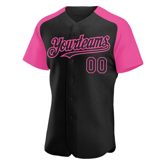 Custom Black Pink Authentic Raglan Sleeves Baseball Jersey - Sky-Custom