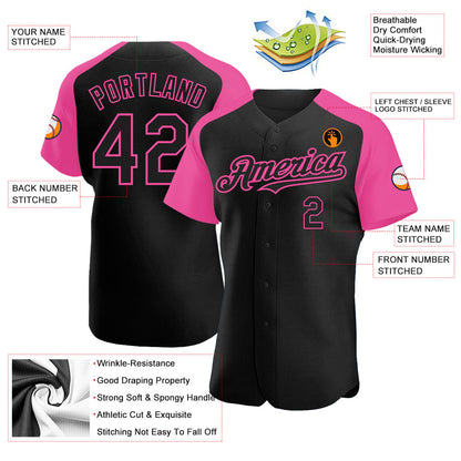 Custom Black Pink Authentic Raglan Sleeves Baseball Jersey - Sky-Custom