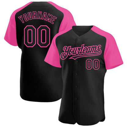 Custom Black Pink Authentic Raglan Sleeves Baseball Jersey - Sky-Custom