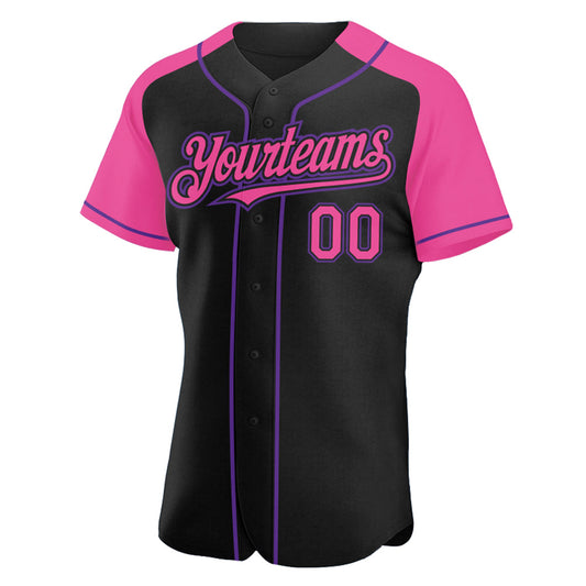 Custom Black Pink-Purple Authentic Raglan Sleeves Baseball Jersey - Sky-Custom