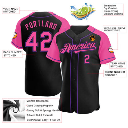 Custom Black Pink-Purple Authentic Raglan Sleeves Baseball Jersey - Sky-Custom