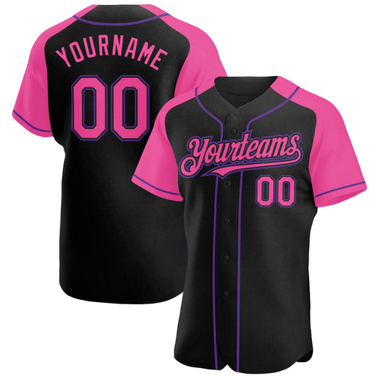 Custom Black Pink-Purple Authentic Raglan Sleeves Baseball Jersey - Sky-Custom