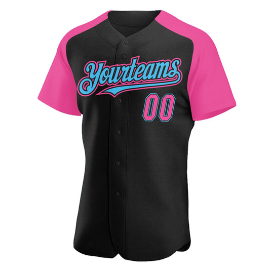 Custom Black Pink-Sky Blue Authentic Raglan Sleeves Baseball Jersey - Sky-Custom