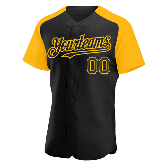 Custom Black Gold Authentic Raglan Sleeves Baseball Jersey - Sky-Custom