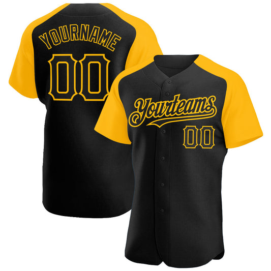 Custom Black Gold Authentic Raglan Sleeves Baseball Jersey - Sky-Custom