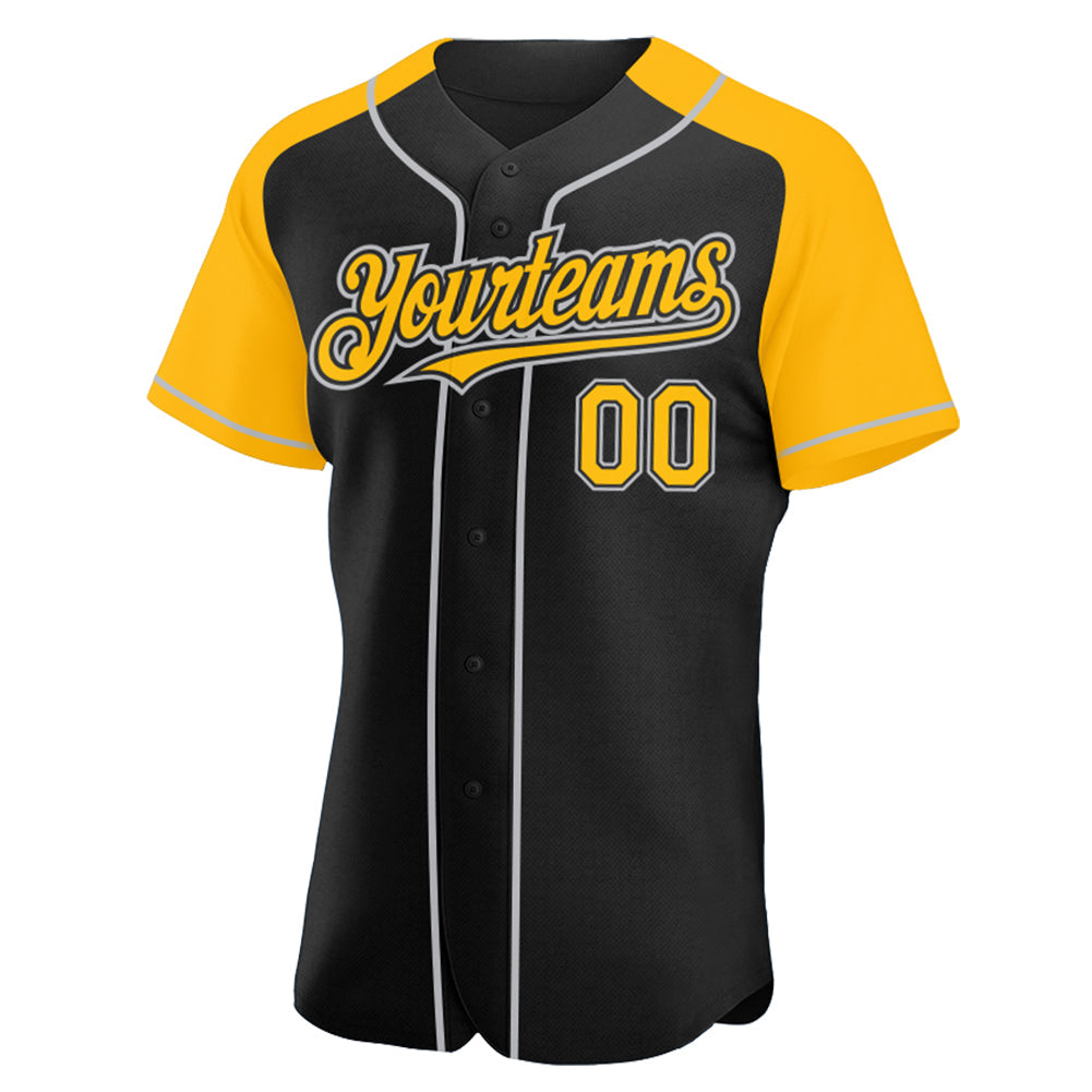 Custom Black Gold-Gray Authentic Raglan Sleeves Baseball Jersey - Sky-Custom