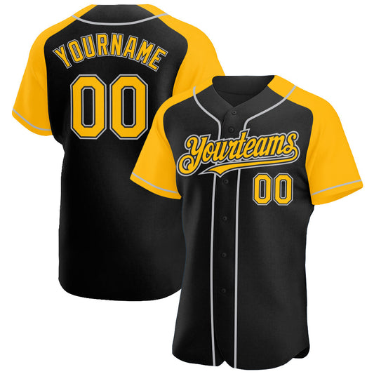 Custom Black Gold-Gray Authentic Raglan Sleeves Baseball Jersey - Sky-Custom