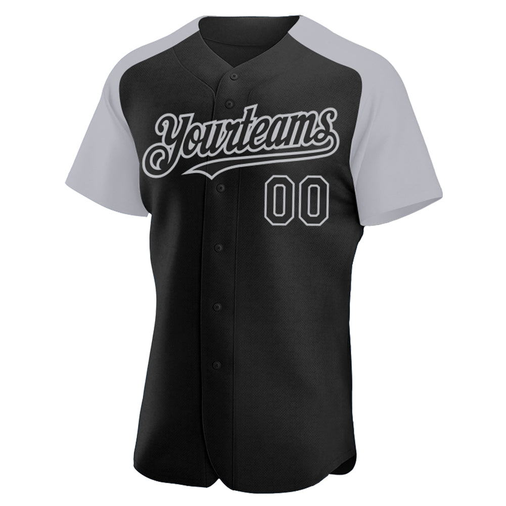 Custom Black Gray Authentic Raglan Sleeves Baseball Jersey - Sky-Custom