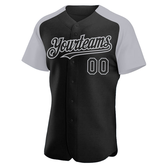Custom Black Gray Authentic Raglan Sleeves Baseball Jersey - Sky-Custom