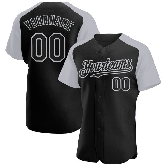 Custom Black Gray Authentic Raglan Sleeves Baseball Jersey - Sky-Custom