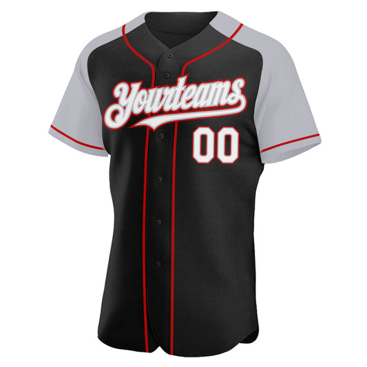 Custom Black White Gray-Red Authentic Raglan Sleeves Baseball Jersey - Sky-Custom