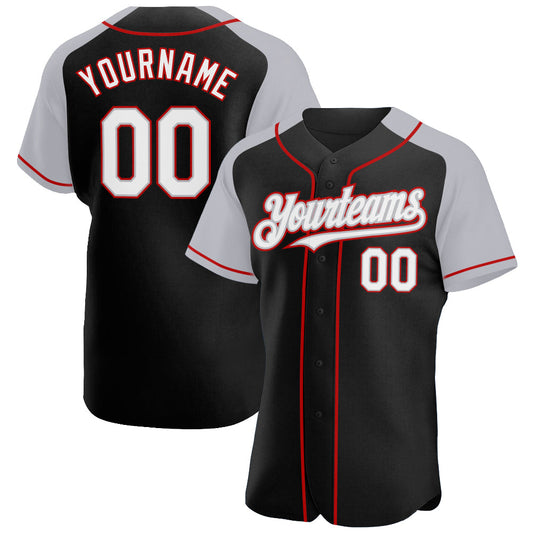 Custom Black White Gray-Red Authentic Raglan Sleeves Baseball Jersey - Sky-Custom