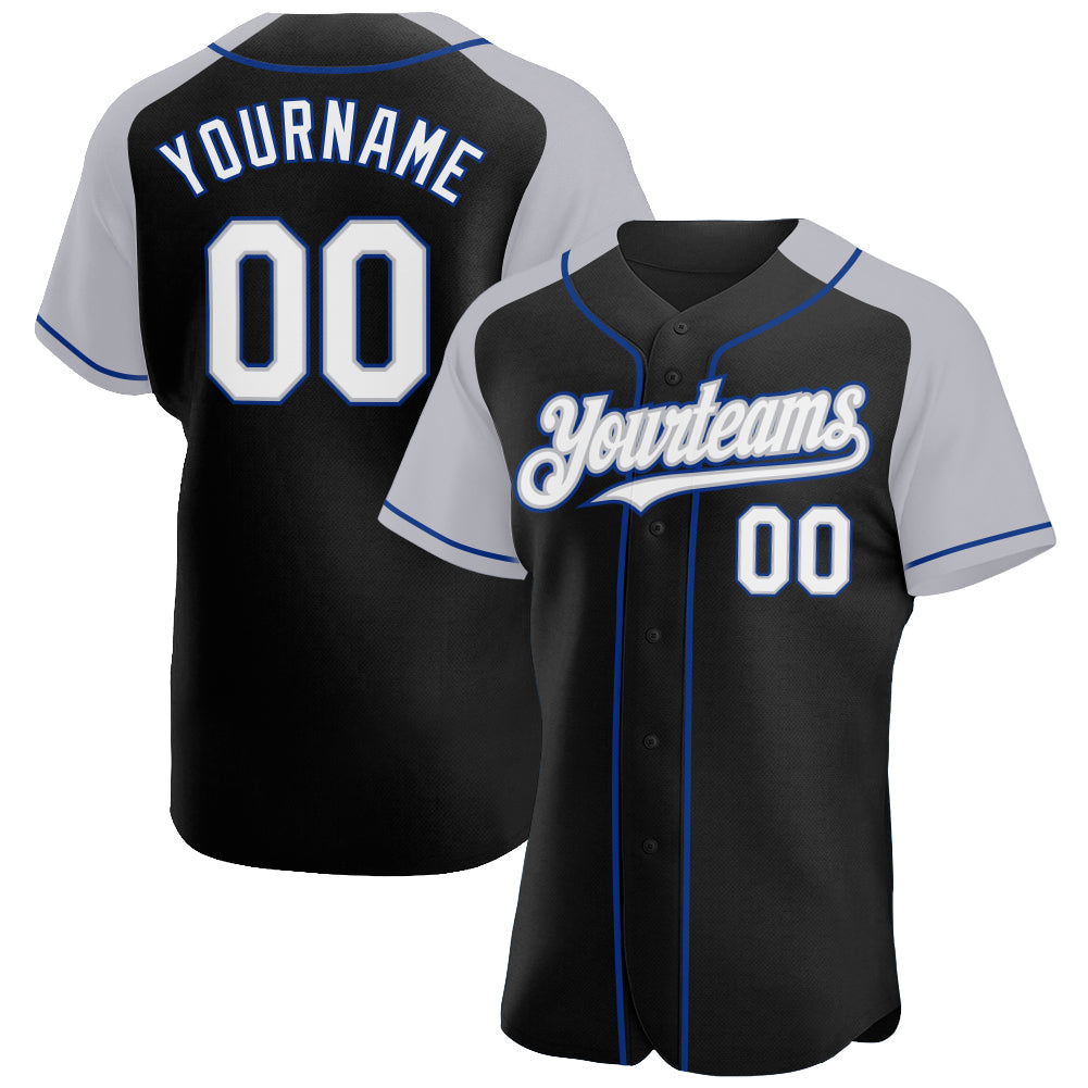 Custom Black White Gray-Royal Authentic Raglan Sleeves Baseball Jersey - Sky-Custom