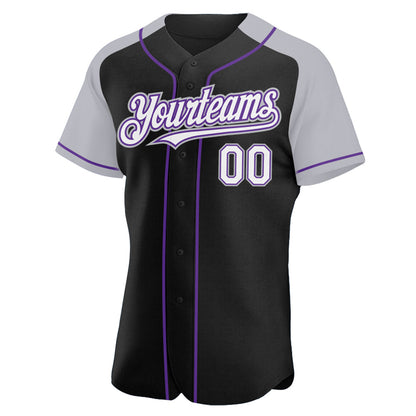 Custom Black White Gray-Purple Authentic Raglan Sleeves Baseball Jersey - Sky-Custom