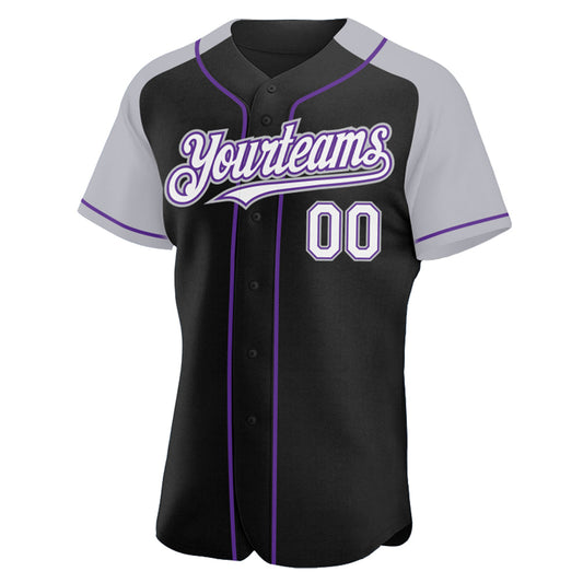 Custom Black White Gray-Purple Authentic Raglan Sleeves Baseball Jersey - Sky-Custom