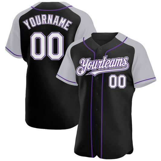 Custom Black White Gray-Purple Authentic Raglan Sleeves Baseball Jersey - Sky-Custom