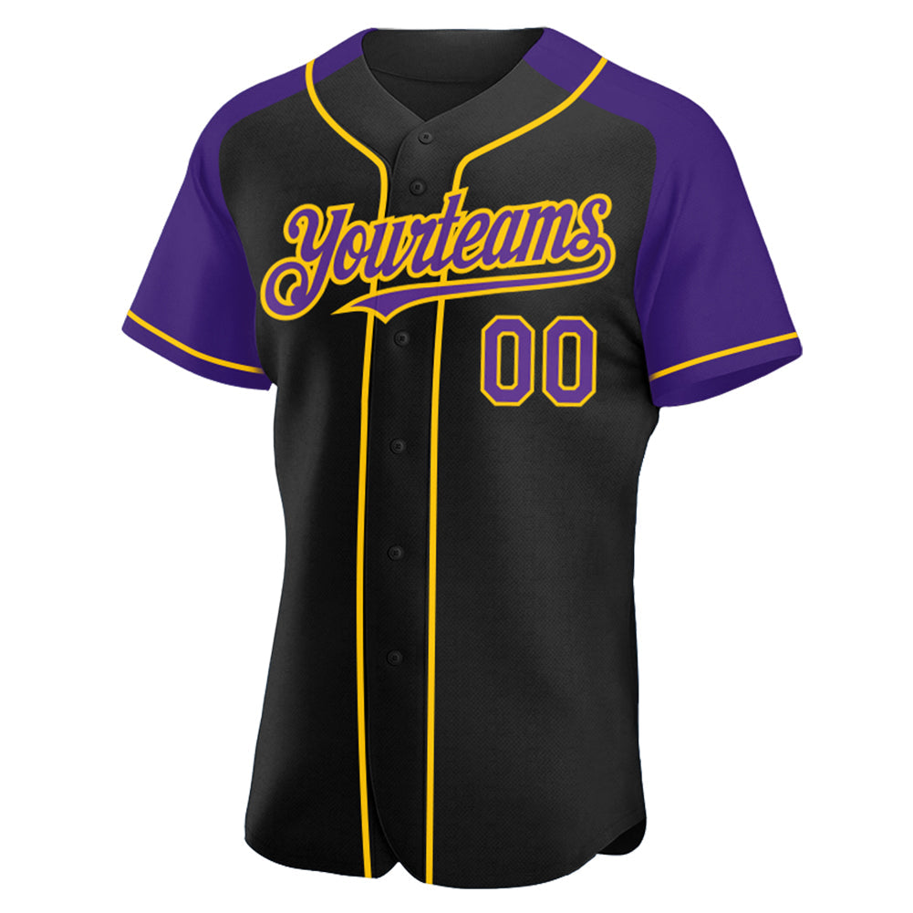 Custom Black Purple-Yellow Authentic Raglan Sleeves Baseball Jersey - Sky-Custom