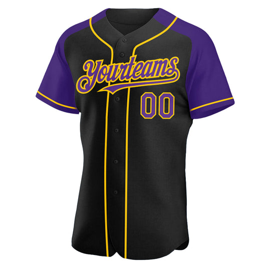 Custom Black Purple-Yellow Authentic Raglan Sleeves Baseball Jersey - Sky-Custom