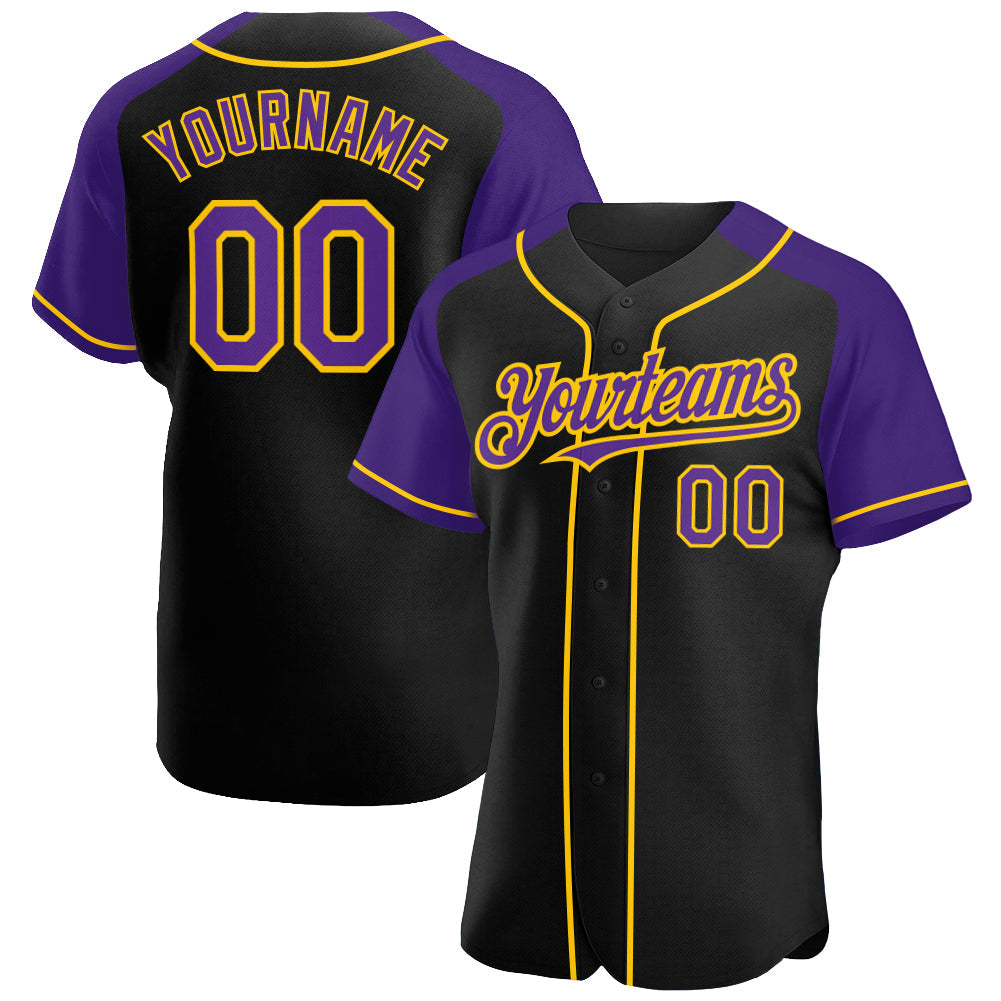 Custom Black Purple-Yellow Authentic Raglan Sleeves Baseball Jersey - Sky-Custom