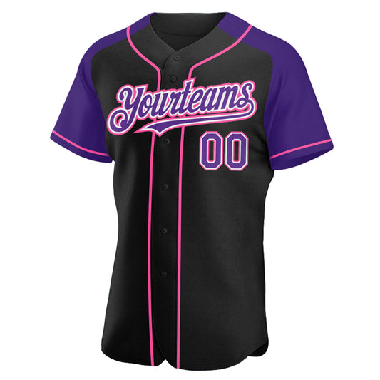 Custom Black Purple-Pink Authentic Raglan Sleeves Baseball Jersey - Sky-Custom
