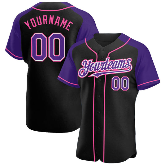 Custom Black Purple-Pink Authentic Raglan Sleeves Baseball Jersey - Sky-Custom