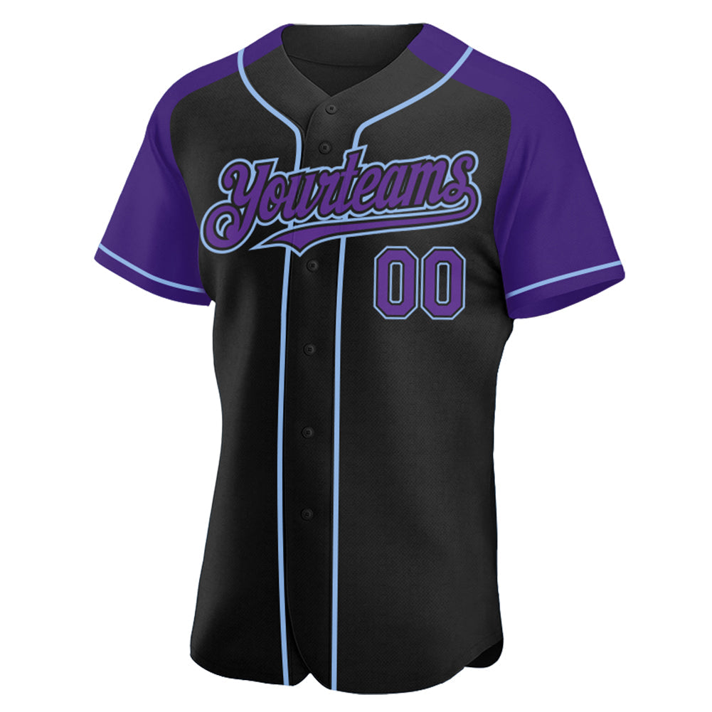 Custom Black Purple-Light Blue Authentic Raglan Sleeves Baseball Jersey - Sky-Custom