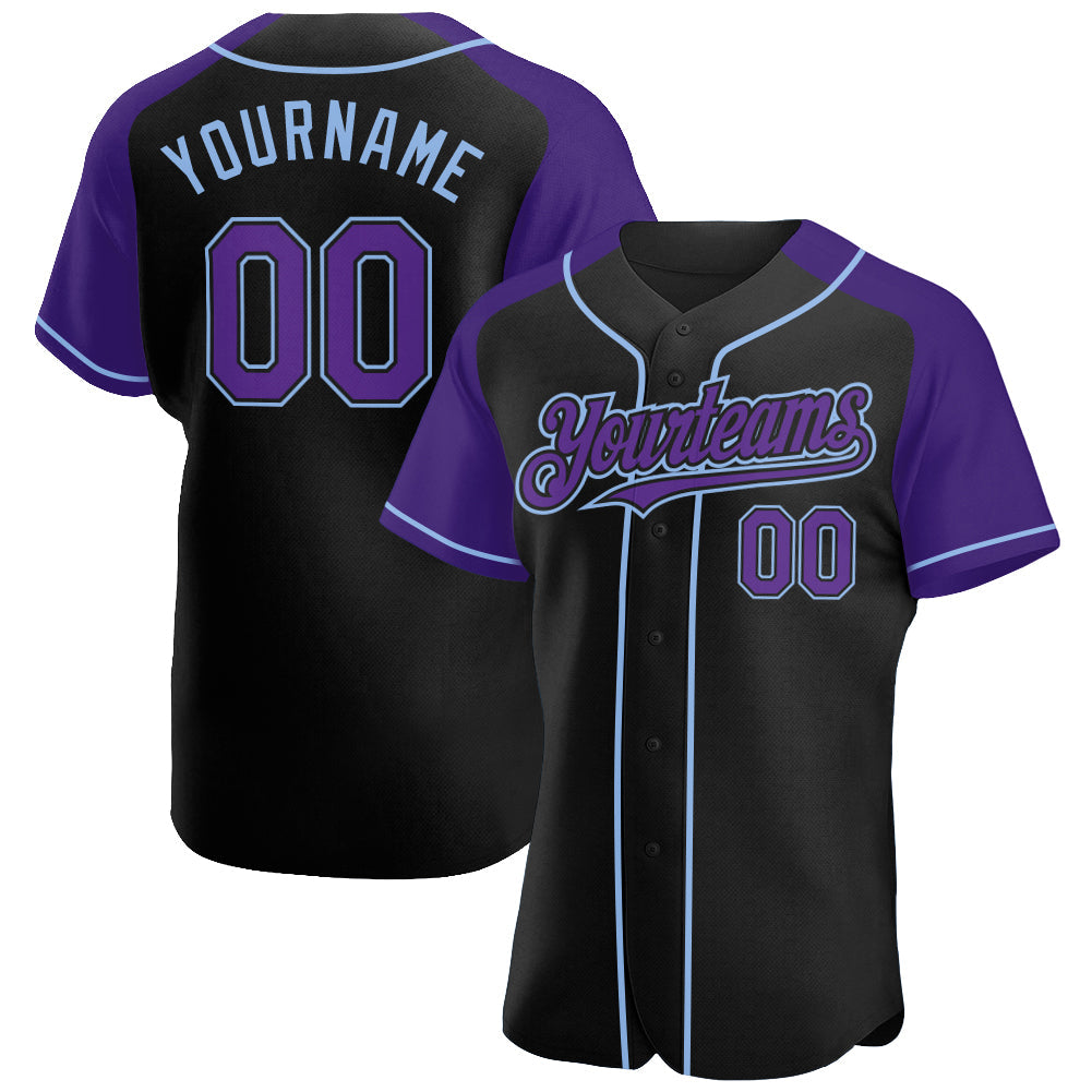 Custom Black Purple-Light Blue Authentic Raglan Sleeves Baseball Jersey - Sky-Custom