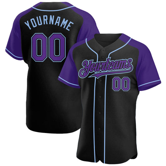 Custom Black Purple-Light Blue Authentic Raglan Sleeves Baseball Jersey - Sky-Custom