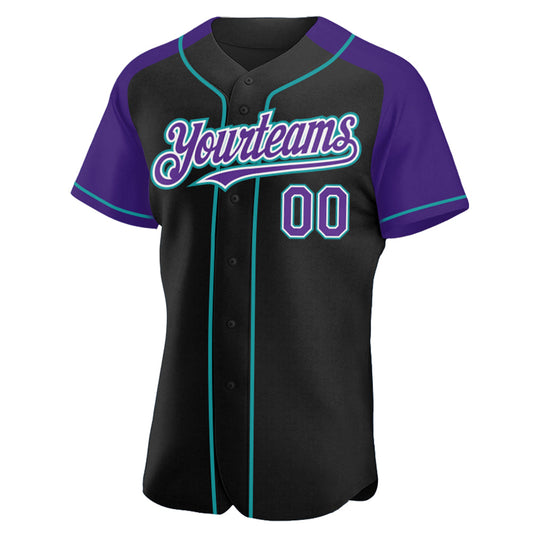 Custom Black Purple-Teal Authentic Raglan Sleeves Baseball Jersey - Sky-Custom