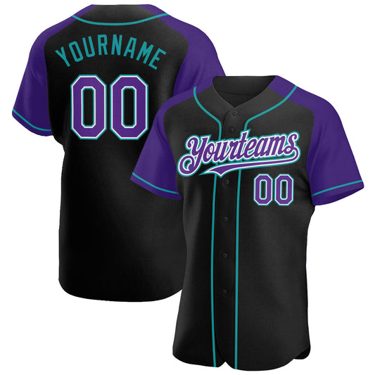 Custom Black Purple-Teal Authentic Raglan Sleeves Baseball Jersey - Sky-Custom