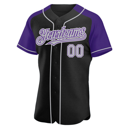 Custom Black Gray-Purple Authentic Raglan Sleeves Baseball Jersey - Sky-Custom