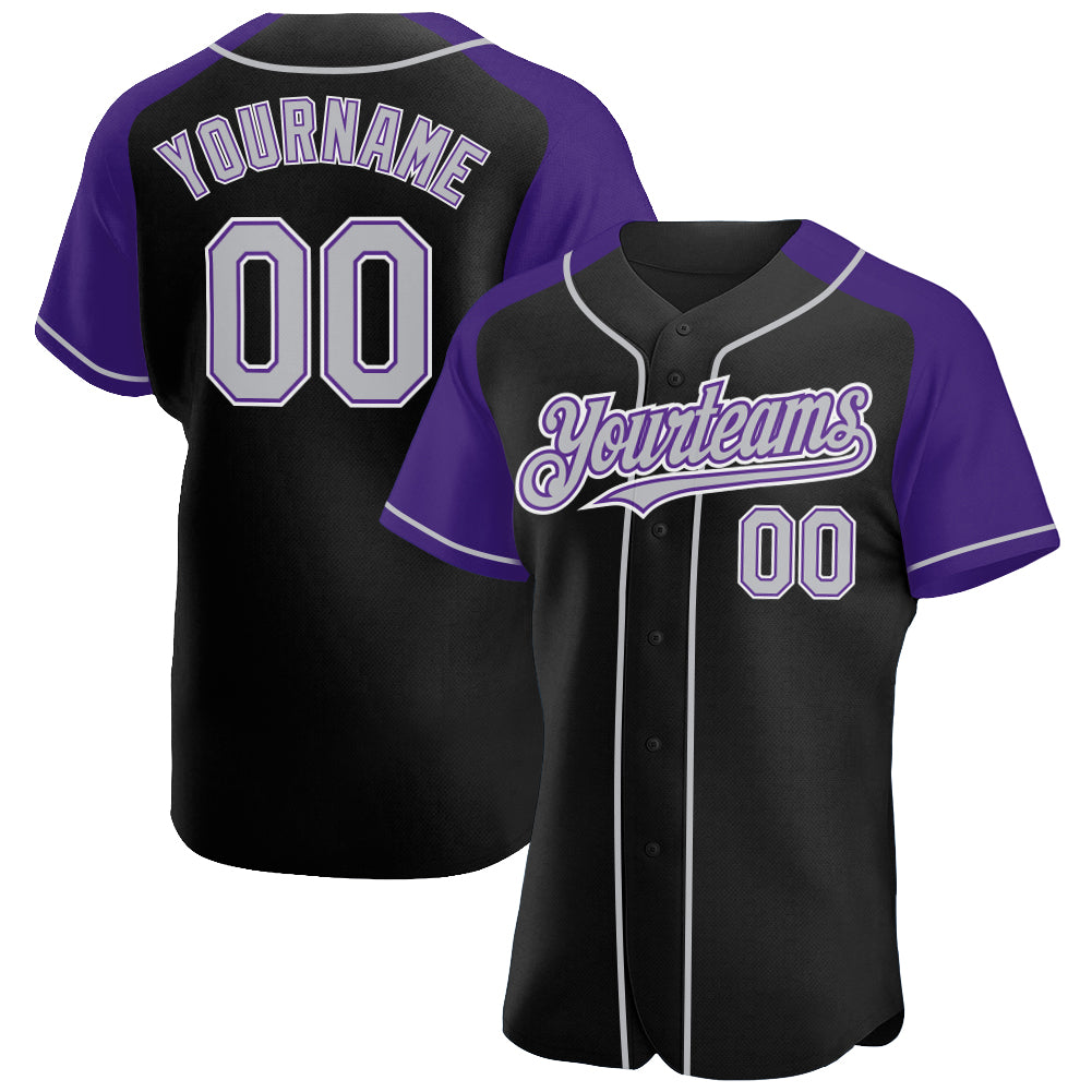 Custom Black Gray-Purple Authentic Raglan Sleeves Baseball Jersey - Sky-Custom