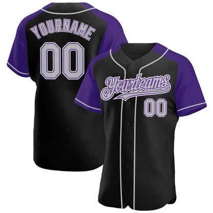 Custom Black Gray-Purple Authentic Raglan Sleeves Baseball Jersey - Sky-Custom