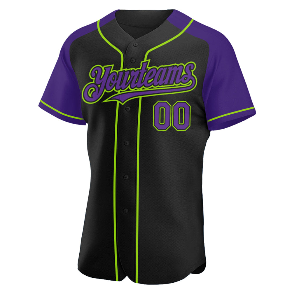 Custom Black Purple-Neon Green Authentic Raglan Sleeves Baseball Jersey - Sky-Custom