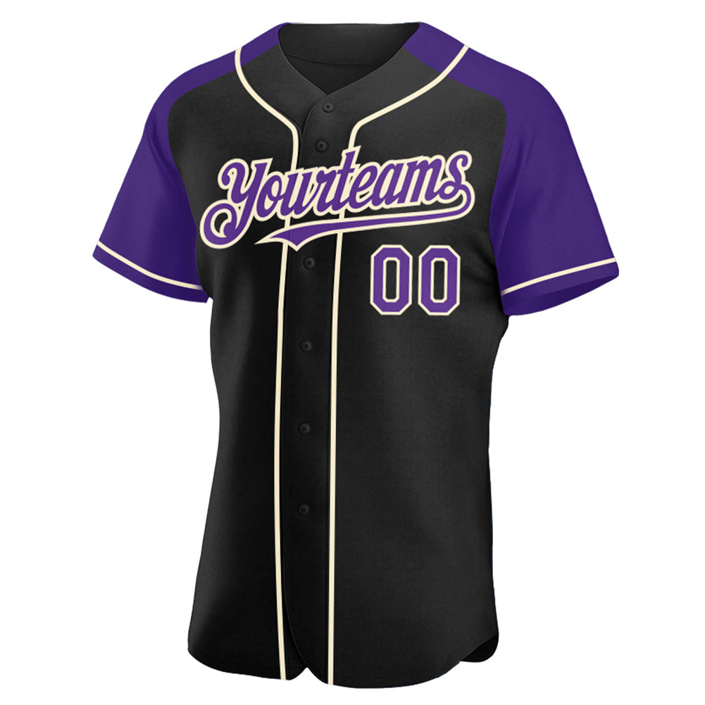 Custom Black Purple-Cream Authentic Raglan Sleeves Baseball Jersey - Sky-Custom