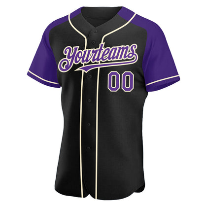 Custom Black Purple-Cream Authentic Raglan Sleeves Baseball Jersey - Sky-Custom